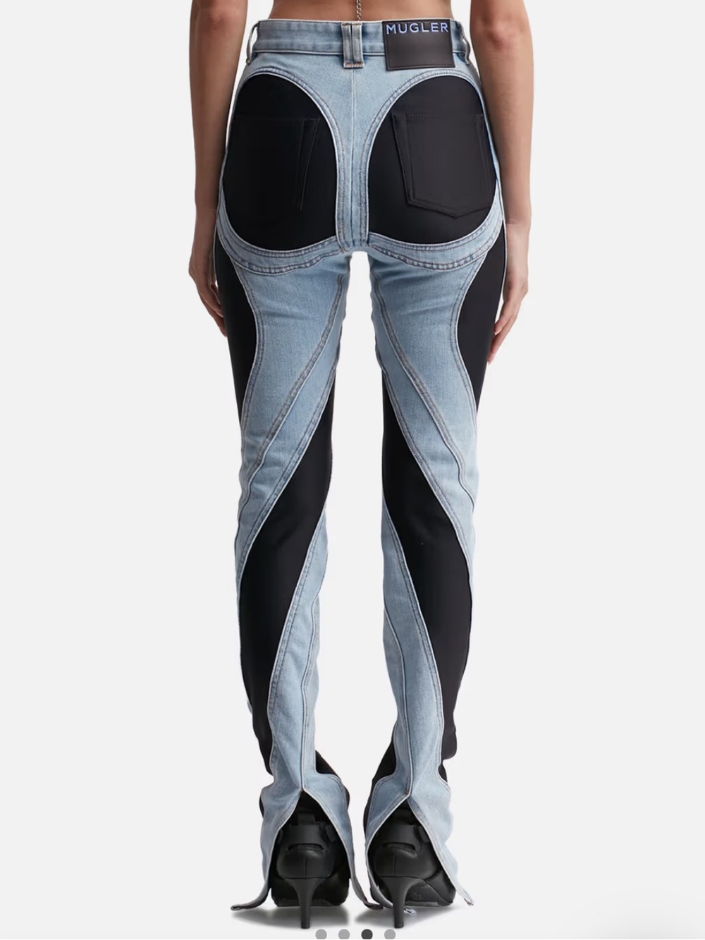 Mugler Two-Tone Blue & Black Slitted Spiral jeans - Picture 2 of 7